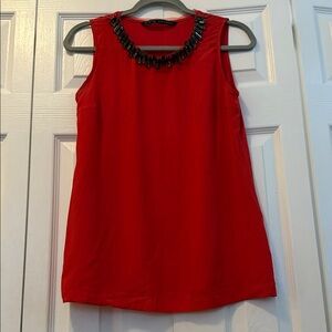Zara Red Sleeveless Blouse with Black Embellishments